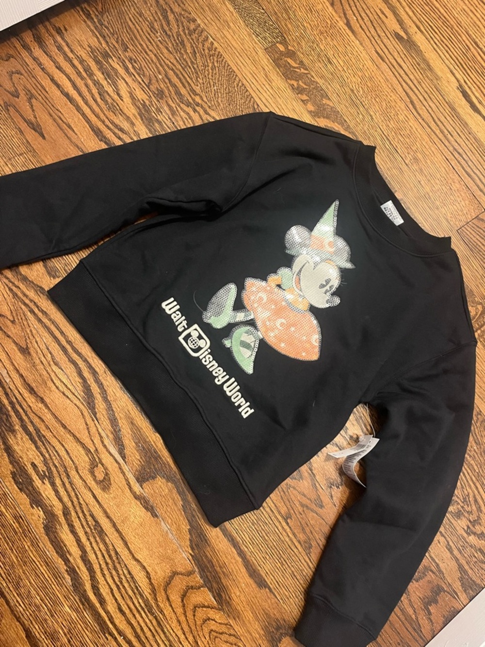 Disney Black Kids Minnie Mouse Rhinestone Sweatshirt with Peach and Mint Accents